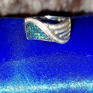 Sterling silver blue and white band ring